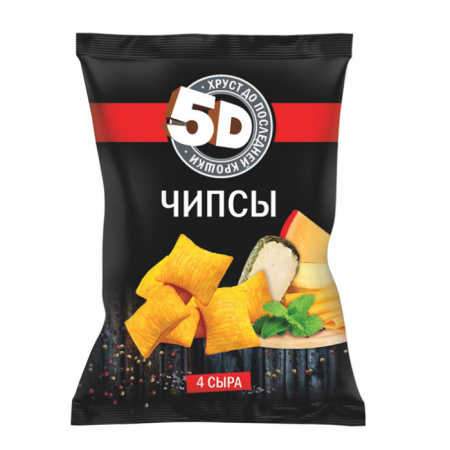 Чипсы пшеничные 5D со вкусом 4 сыра 45г*40